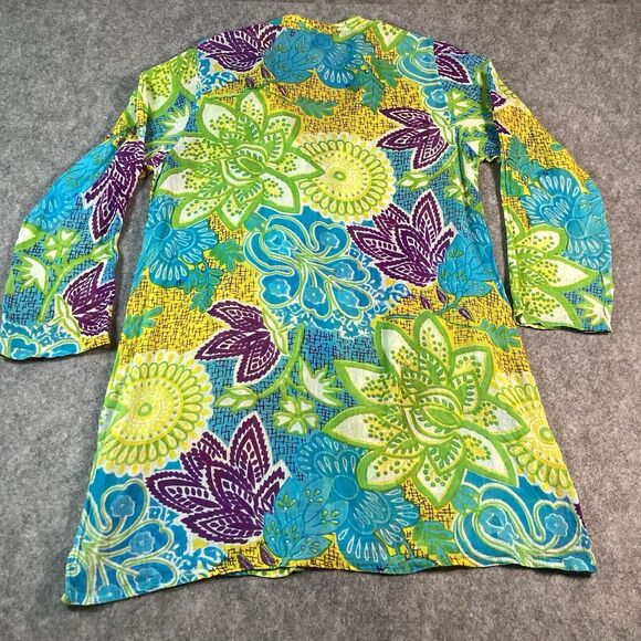 Azulu Colorful Sheer Beach Cover Up Tunic 100% Cotton Size Medium - Picture 5 of 12